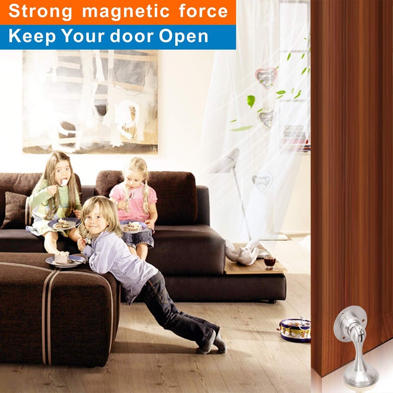 A'SHOP Magnetic Door Stop 4 Pack Brushed Nickel No Drilling Needed 3M Adhesive or Screw Mount Soft-Catch Magnetic Door Holder for Home & Office - Image 2